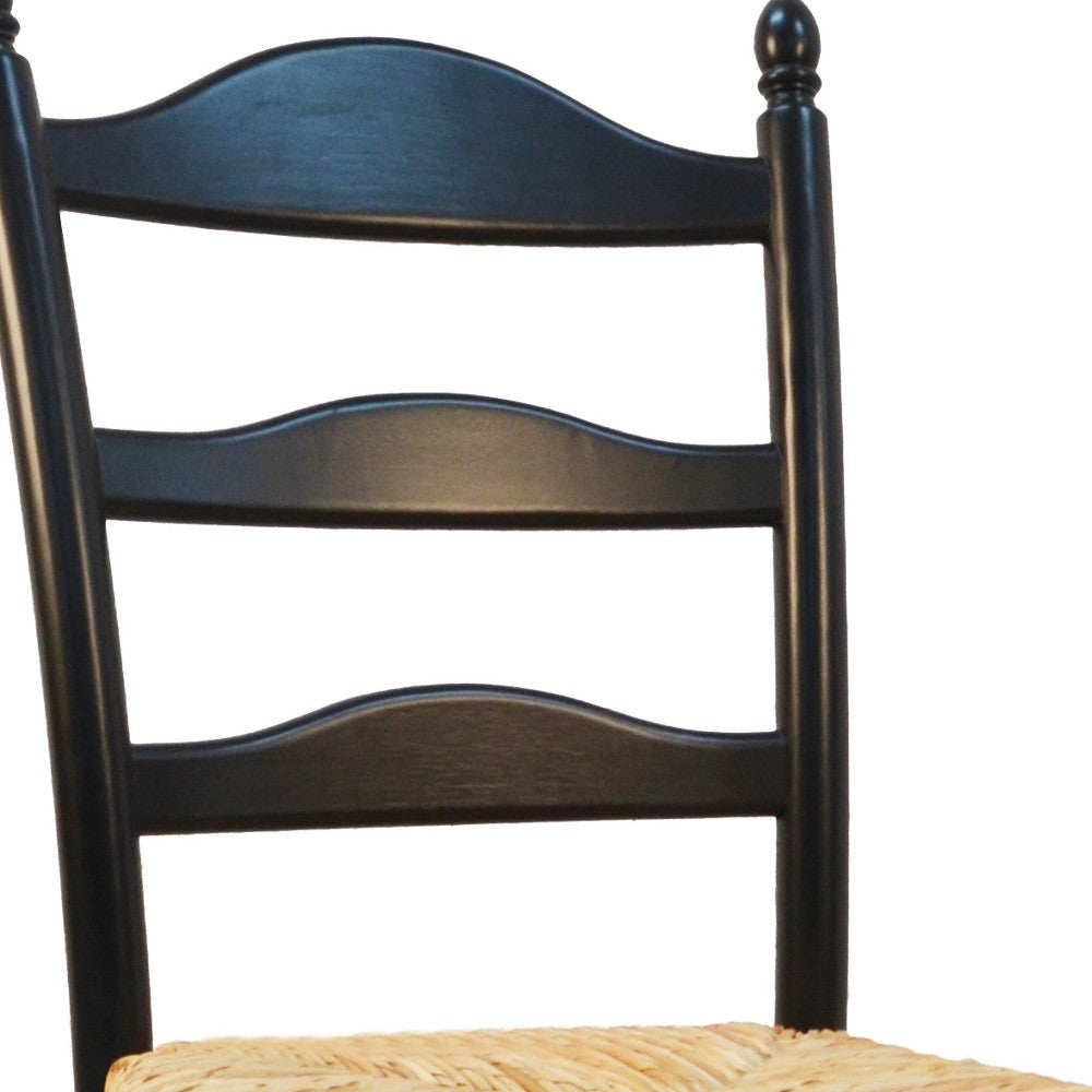 Straw And Black Wood Ladder Back Dining Side Chair