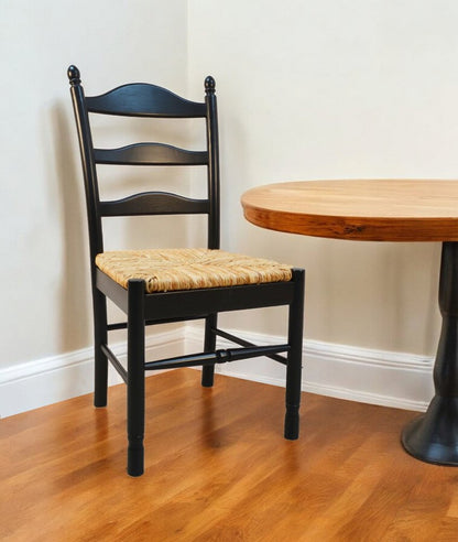 Straw And Black Wood Ladder Back Dining Side Chair