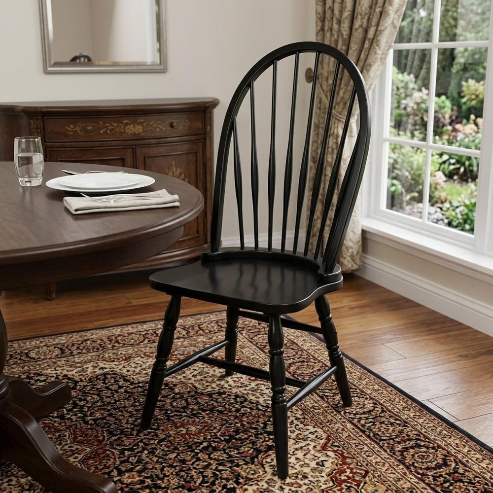 Black Wood Windsor Back Dining Side Chair