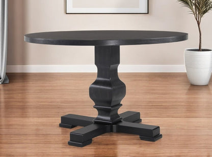 47" Black Rounded Solid Wood Pedestal Base Dining Table