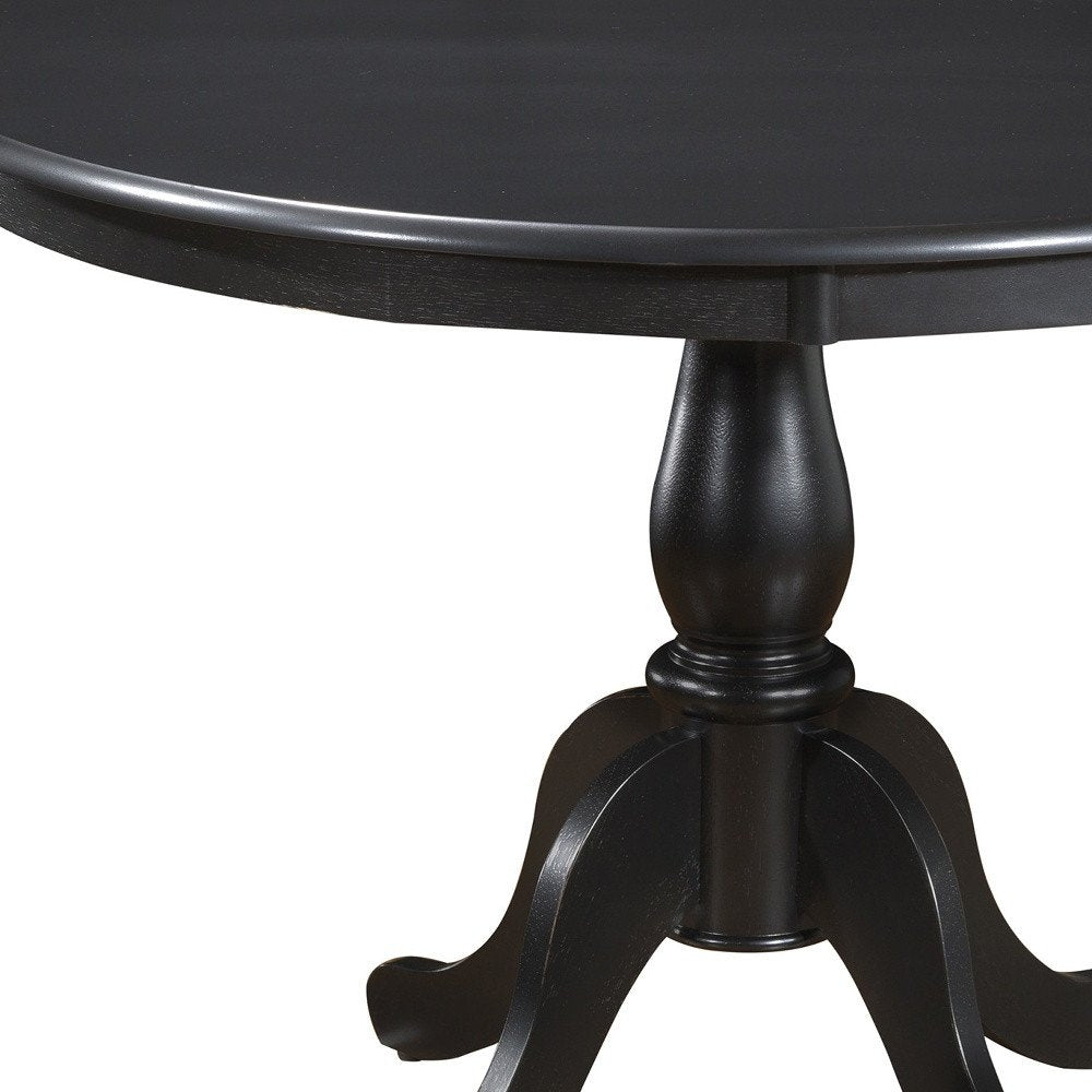 42" Black Wood Pedestal Base Round Top Dining Table