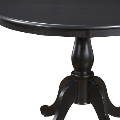 42" Black Wood Pedestal Base Round Top Dining Table