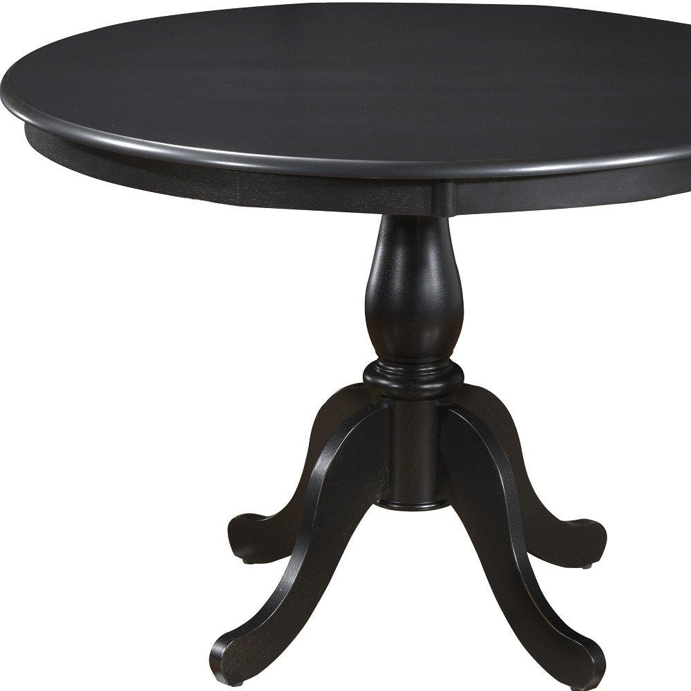 42" Black Wood Pedestal Base Round Top Dining Table