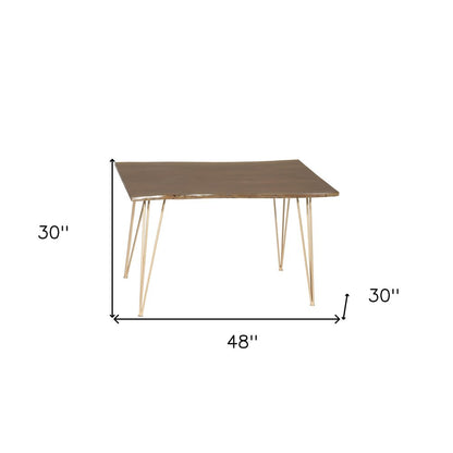 48" Brown And Gold Solid Wood And Iron Dining Table