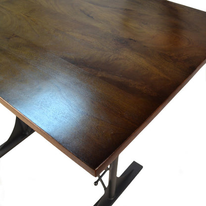 48" Brown And Black Solid Wood And Iron Trestle Base Dining Table
