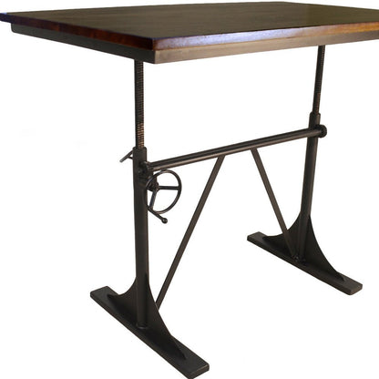 48" Brown And Black Solid Wood And Iron Trestle Base Dining Table