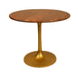 36" Brown And Gold Rounded Solid Wood And Iron Pedestal Base Dining Table