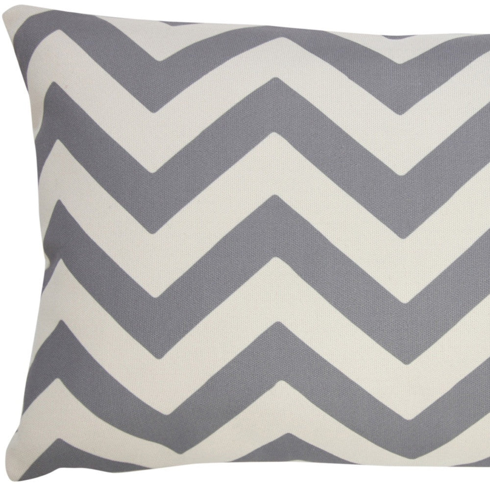 14" X 20" Gray Zippered Chevron Indoor Outdoor Throw Pillow