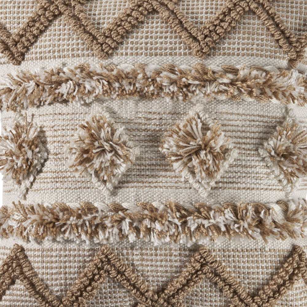 20" X 20" Tan Zippered Geometric Indoor Outdoor Throw Pillow