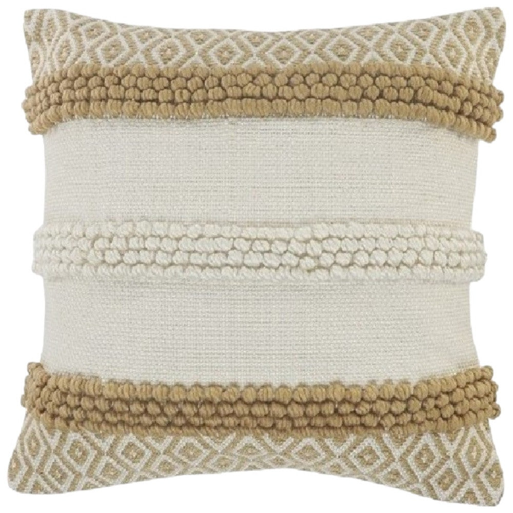 20" X 20" Tan Zippered Geometric Indoor Outdoor Throw Pillow