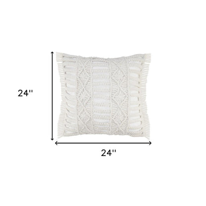 24" X 24" White Zippered Tropical Indoor Outdoor Throw Pillow