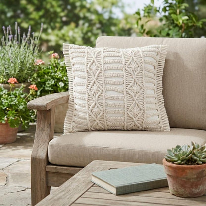 24" X 24" White Zippered Tropical Indoor Outdoor Throw Pillow