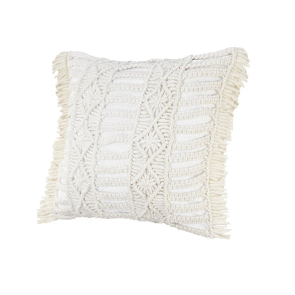 14" X 36" White Textured Indoor Outdoor Throw Pillow With Fringe