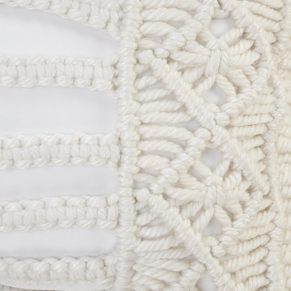14" X 36" White Textured Indoor Outdoor Throw Pillow With Fringe
