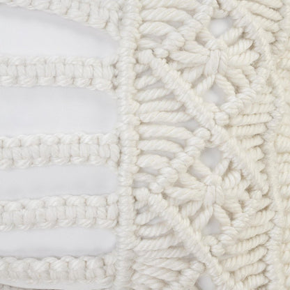 14" X 36" White Textured Indoor Outdoor Throw Pillow With Fringe