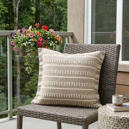 24" X 24" Tan Zippered Coastal Indoor Outdoor Throw Pillow