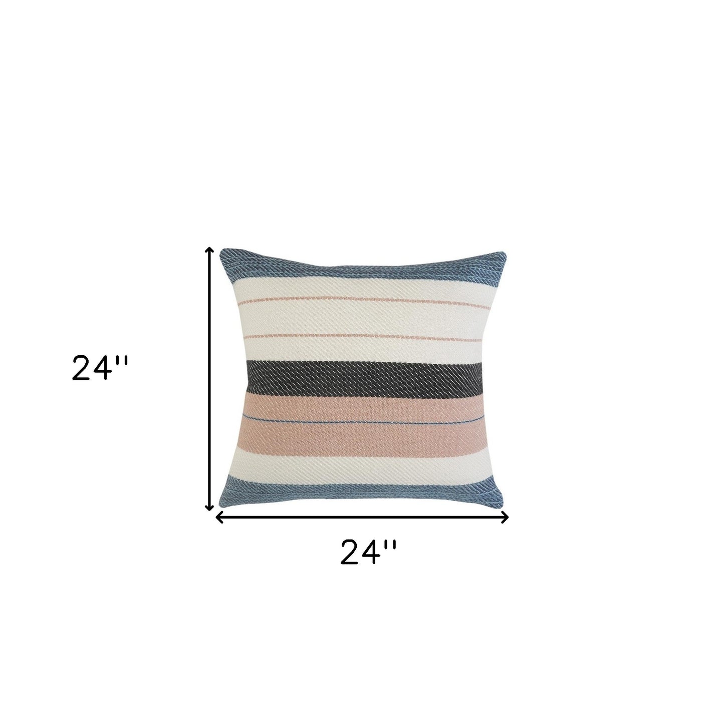 24" X 24" White Zippered Striped Indoor Outdoor Throw Pillow