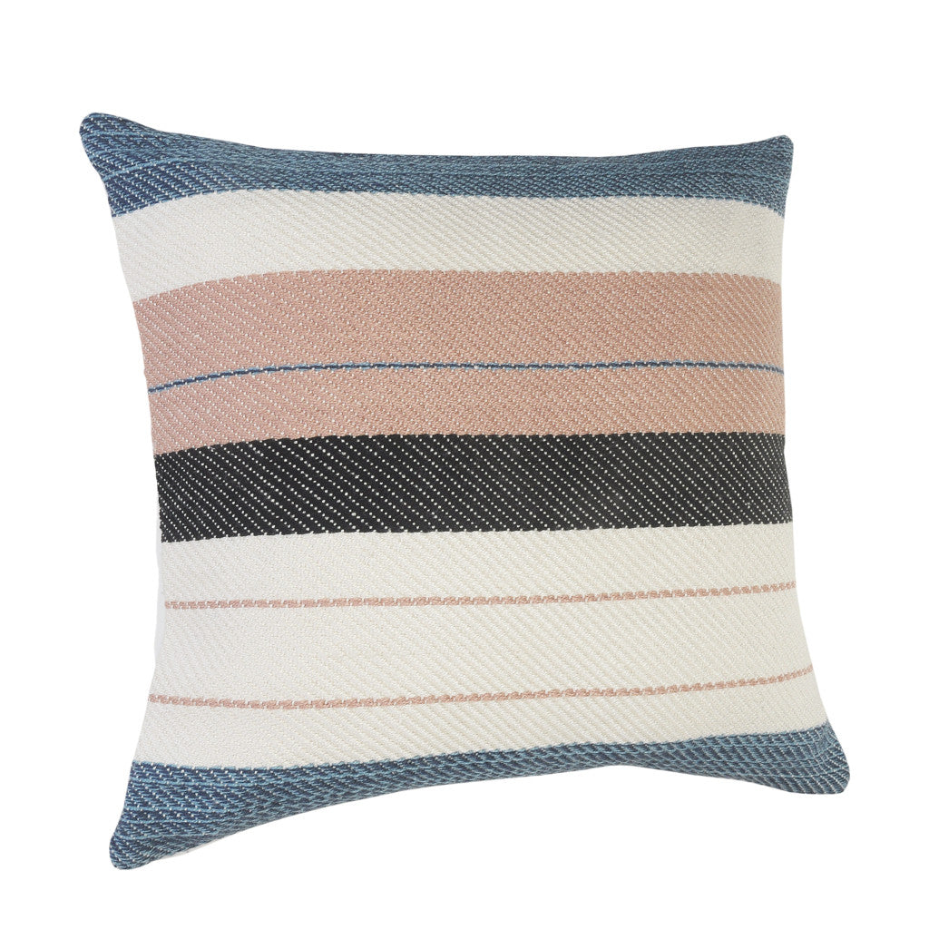 24" X 24" White Zippered Striped Indoor Outdoor Throw Pillow