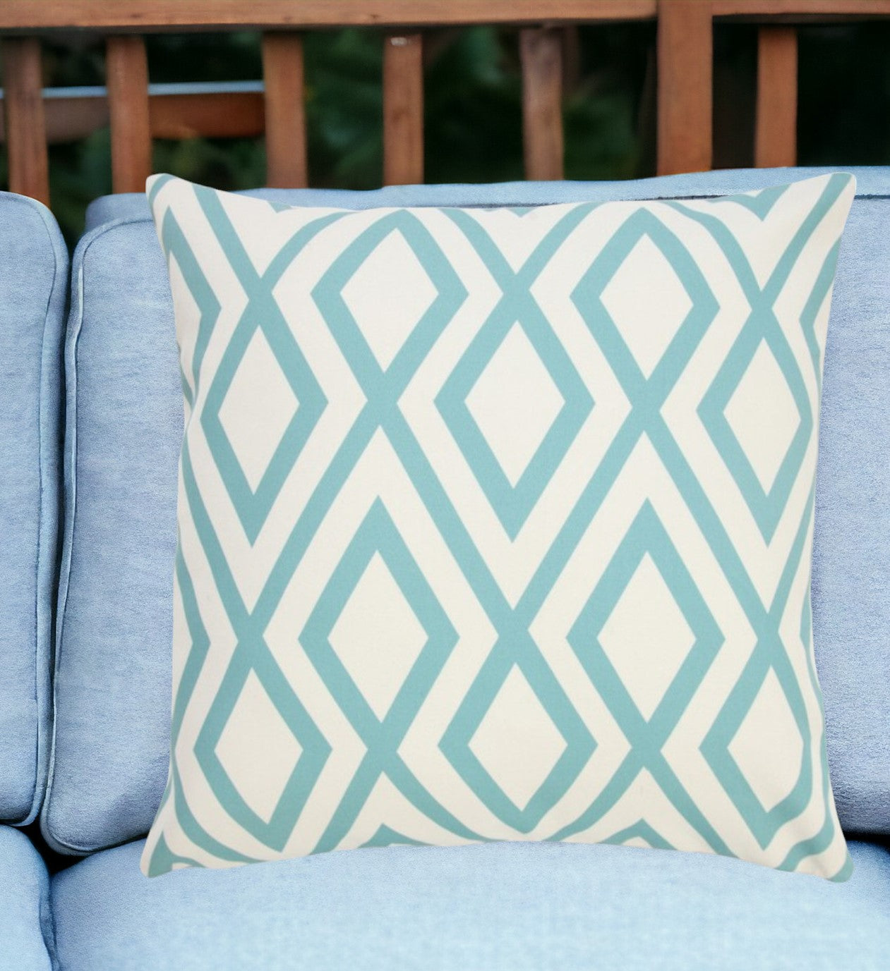 20" Aqua and White Geometric Indoor Outdoor Throw Pillow