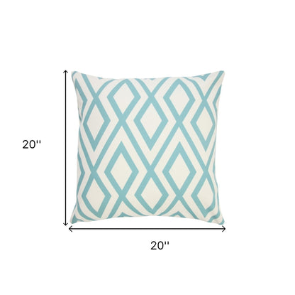 20" Aqua and White Geometric Indoor Outdoor Throw Pillow