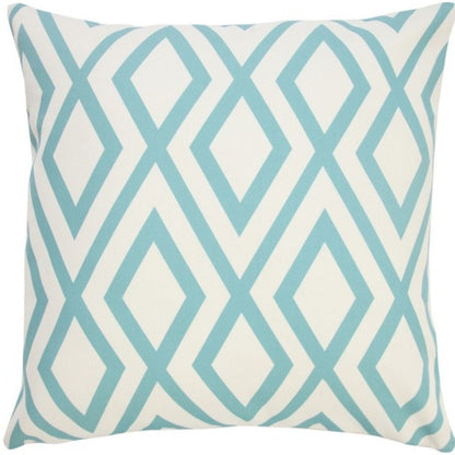 20" Aqua and White Geometric Indoor Outdoor Throw Pillow
