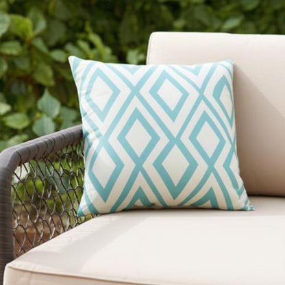 20" Aqua and White Geometric Indoor Outdoor Throw Pillow