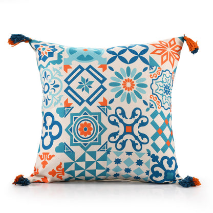 20" X 20" Blue Zippered Geometric Indoor Outdoor Throw Pillow