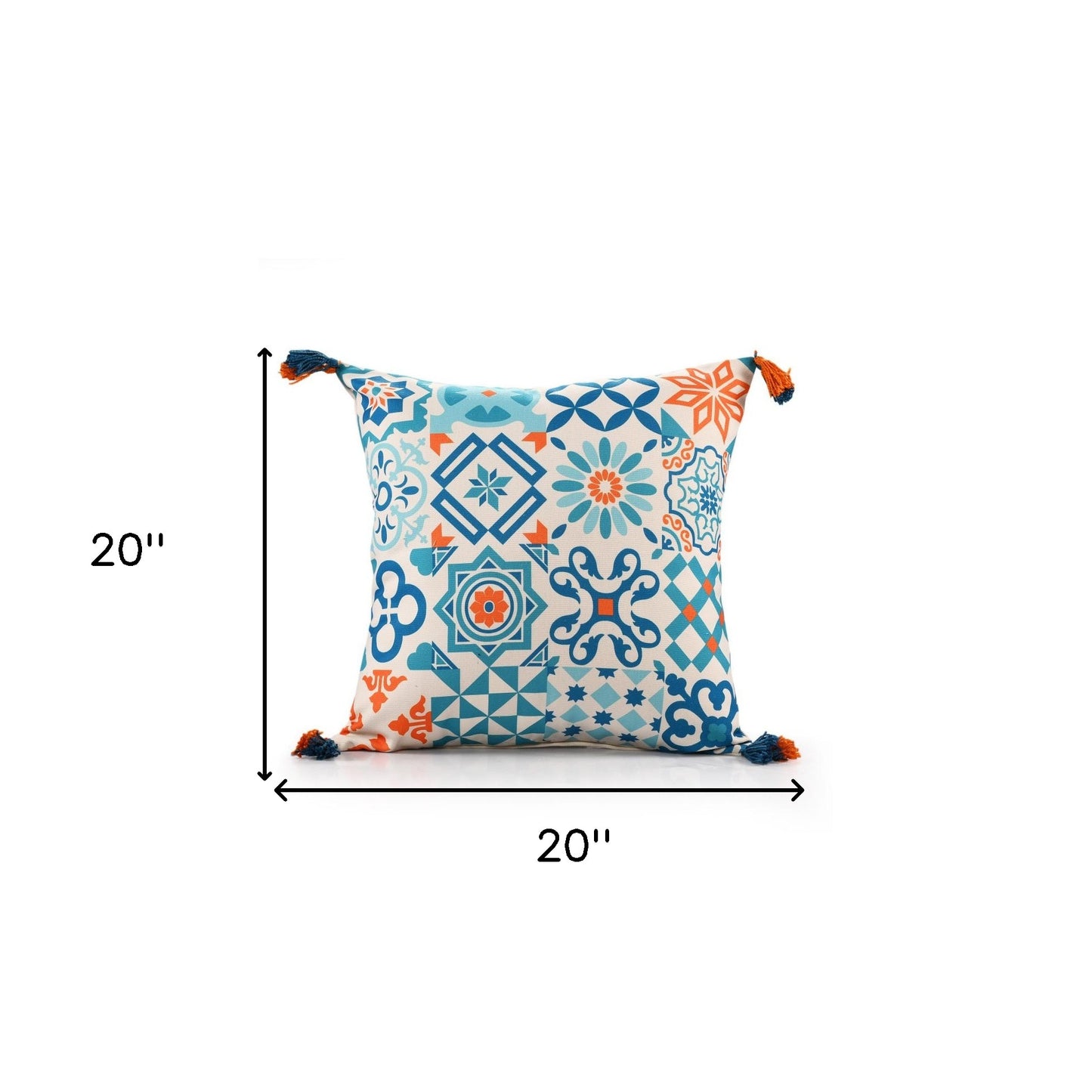 20" X 20" Blue Zippered Geometric Indoor Outdoor Throw Pillow