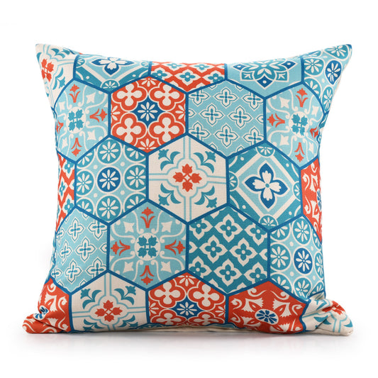 20" X 20" Blue Zippered Patchwork Indoor Outdoor Throw Pillow