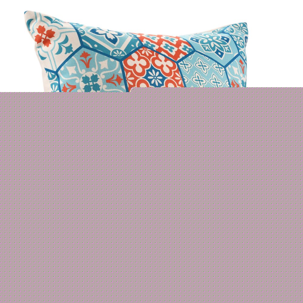 20" X 20" Blue Zippered Patchwork Indoor Outdoor Throw Pillow