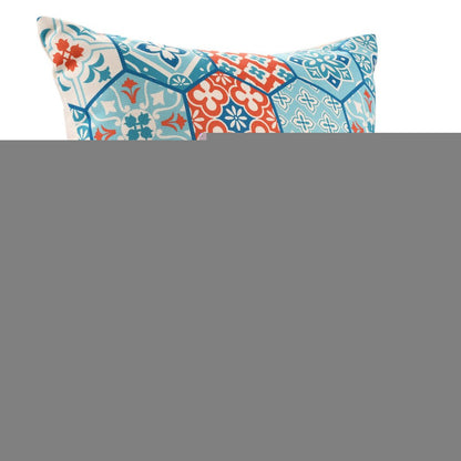 20" X 20" Blue Zippered Patchwork Indoor Outdoor Throw Pillow