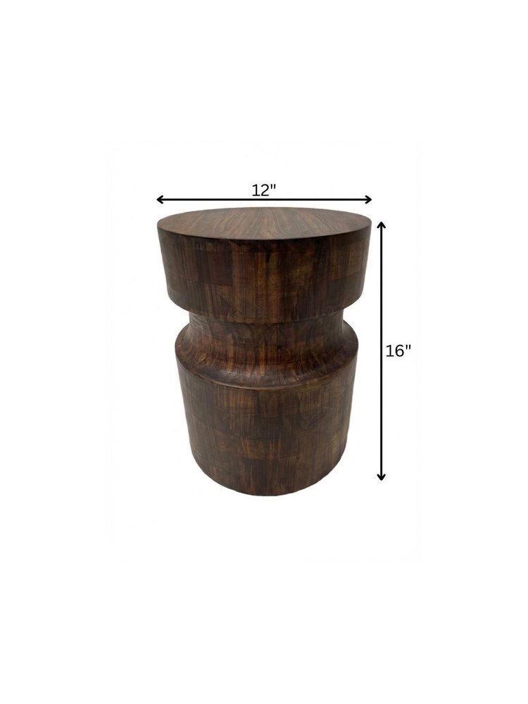 16" Brown Solid Wood Round End Table