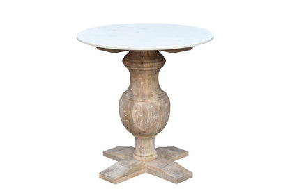 26" Brown Marble And Solid Wood Round End Table