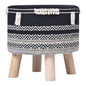 16" Black And White Cotton And Natural Round Chevron Ottoman