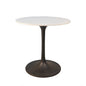30" White And Black Rounded Marble And Iron Pedestal Base Dining Table