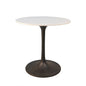 30" White And Black Rounded Marble And Iron Pedestal Base Dining Table