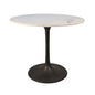 36" White And Black Rounded Marble And Iron Pedestal Base Dining Table