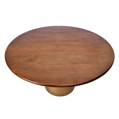48" Walnut And Rose Gold Solid Wood And Iron Pedestal Base Round Top Dining Table