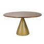 48" Brown And Gold Rounded Solid Wood And Iron Pedestal Base Dining Table