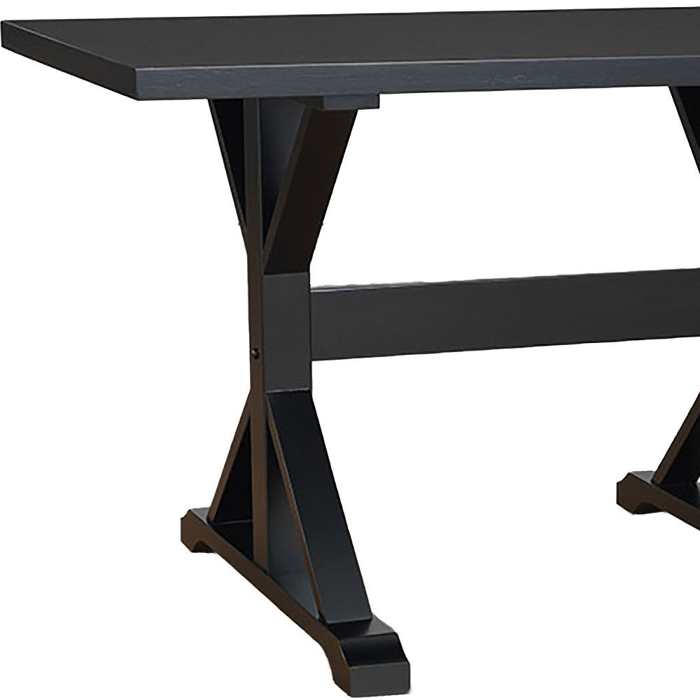 48" Black Solid Wood Trestle Base Dining Table