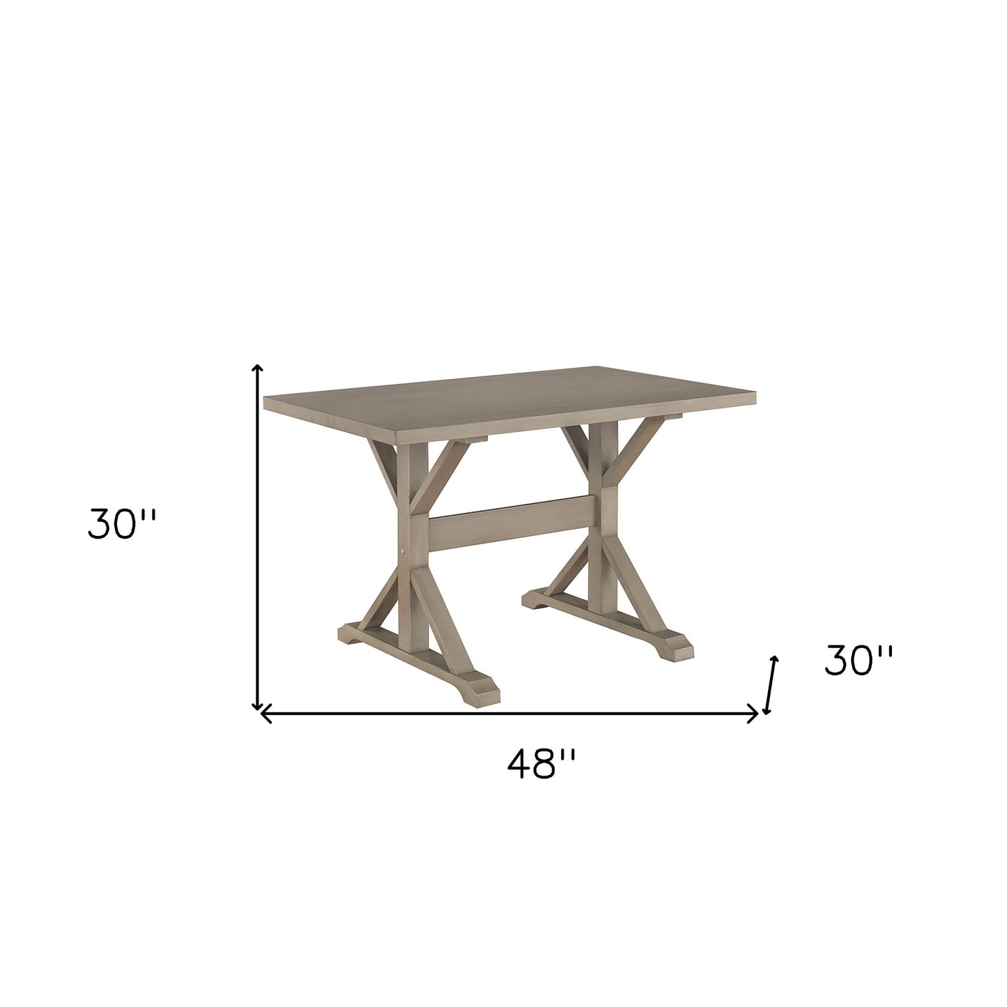 48" Gray Solid Wood Trestle Base Dining Table