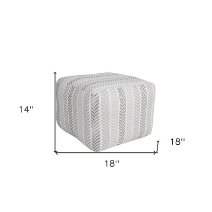 18" Gray And White Cotton Chevron Pouf Ottoman