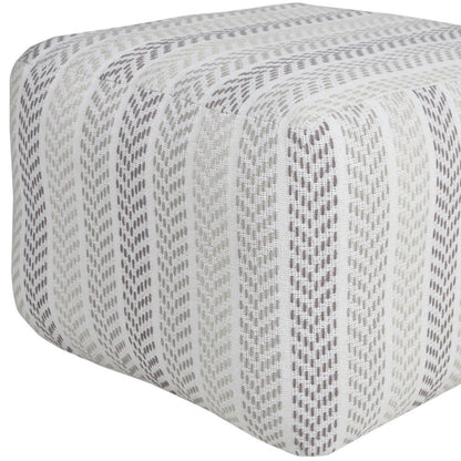 18" Gray And White Cotton Chevron Pouf Ottoman