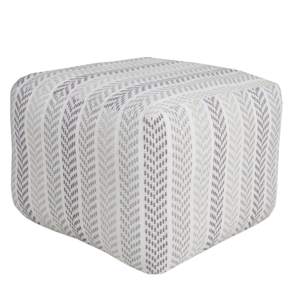 18" Gray And White Cotton Chevron Pouf Ottoman