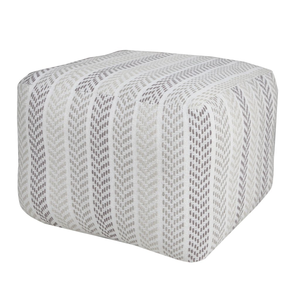 18" Gray And White Cotton Chevron Pouf Ottoman