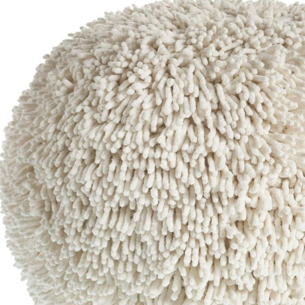 20" Cream Cotton Tufted Geometric Round Pouf Ottoman