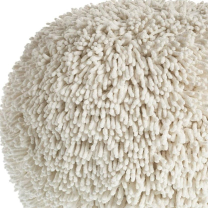 20" Cream Cotton Tufted Geometric Round Pouf Ottoman