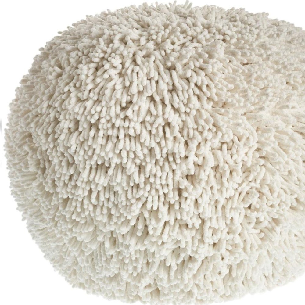 20" Cream Cotton Tufted Geometric Round Pouf Ottoman