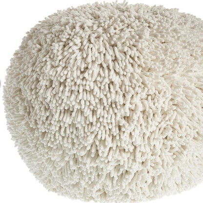 20" Cream Cotton Tufted Geometric Round Pouf Ottoman