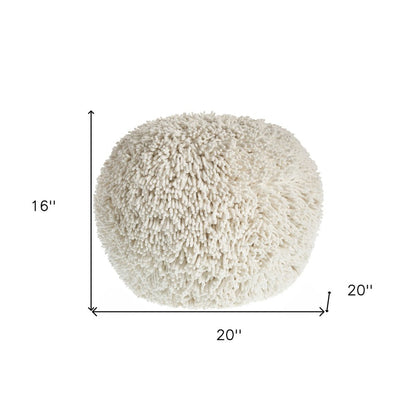 20" Cream Cotton Tufted Round Geometric Pouf Ottoman